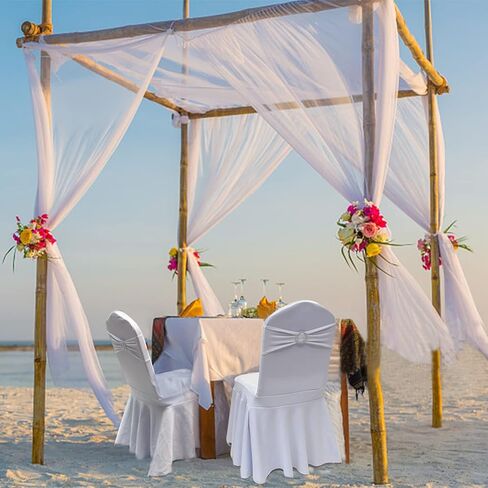 Zhongyuan 50PCS White Chair Sashes, Universal Elastic Spandex Sash Bow for Chairs, Chair Cover Bands with Buckle Slider for Wedding Party Ceremony Reception Banquet Decoration in Kuwait