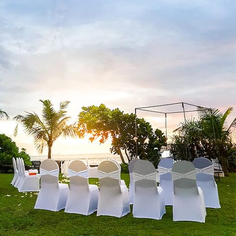 Zhongyuan 50PCS White Chair Sashes, Universal Elastic Spandex Sash Bow for Chairs, Chair Cover Bands with Buckle Slider for Wedding Party Ceremony Reception Banquet Decoration in Kuwait