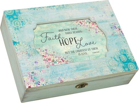 Cottage Garden Faith Hope Greatest is Love Aqua Medallion Decoupage Music Box Plays How Great Thou Art in Saudi Arabia
