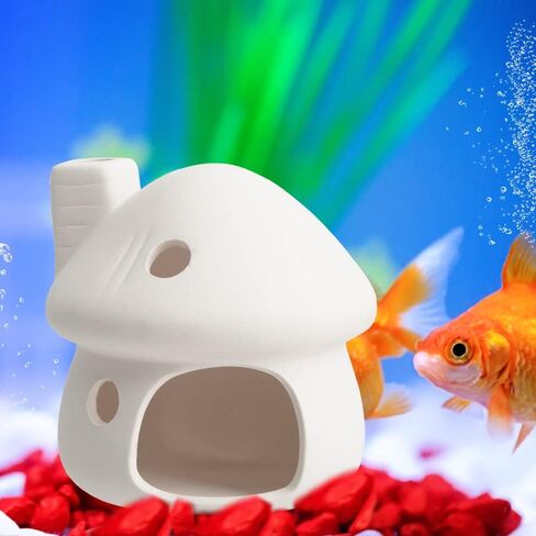 Fish Tank Hideout Landscaping, Aquarium Ornament Decoration for Small Fish Shrimp Crab to Rest/Breed/Hiding, Mushroom House Cave Decor, Natural in Kuwait