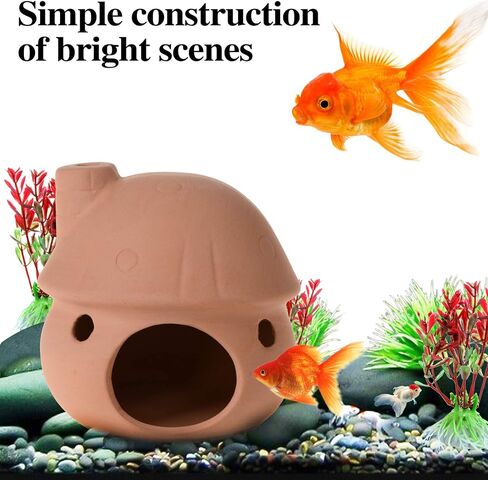Fish Tank Hideout Landscaping, Aquarium Ornament Decoration for Small Fish Shrimp Crab to Rest/Breed/Hiding, Mushroom House Cave Decor, Natural in Kuwait