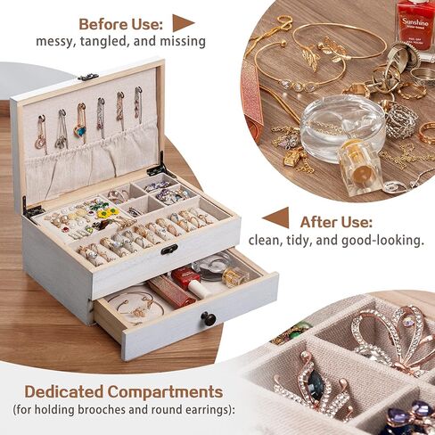 Tektalk Jewelry Box for Women Girls Jewelry Organizer Farmhouse Style Jewellery Holder for Necklace Earrings Rings Bracelets (White) in Kuwait