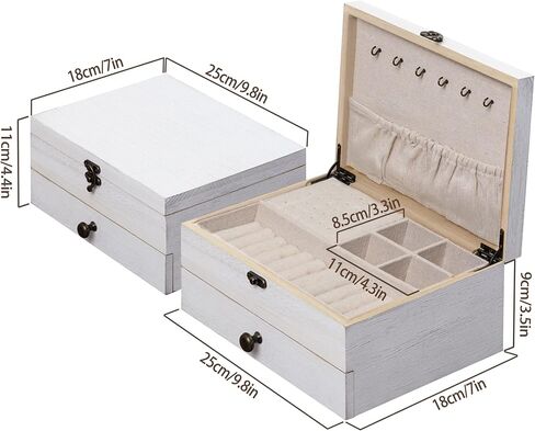 Tektalk Jewelry Box for Women Girls Jewelry Organizer Farmhouse Style Jewellery Holder for Necklace Earrings Rings Bracelets (White) in Kuwait