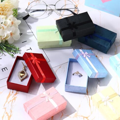 120 Pcs Jewelry Gift Boxes Set Empty Jewelry Boxes Small Gift Boxes for Jewelry Cardboard Boxes for Jewelry Packaging with Ribbon Bowknot for Anniversaries Weddings Birthday, 8 Colors in Kuwait