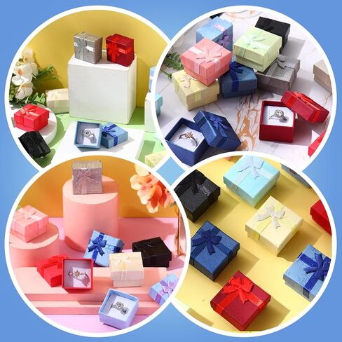 120 Pcs Jewelry Gift Boxes Set Empty Jewelry Boxes Small Gift Boxes for Jewelry Cardboard Boxes for Jewelry Packaging with Ribbon Bowknot for Anniversaries Weddings Birthday, 8 Colors in Kuwait