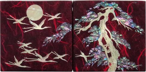 MADDesign Mother of Pearl Twin Cubes Lacquered Jewelry Box Crane Pine Tree Red in Saudi Arabia