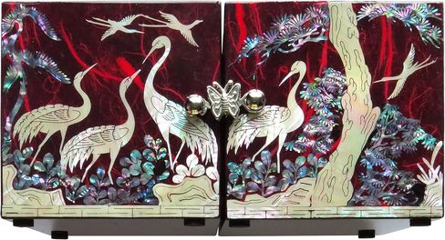 MADDesign Mother of Pearl Twin Cubes Lacquered Jewelry Box Crane Pine Tree Red in Saudi Arabia
