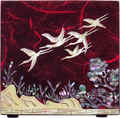 MADDesign Mother of Pearl Twin Cubes Lacquered Jewelry Box Crane Pine Tree Red in Saudi Arabia