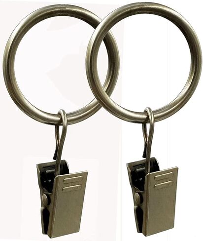 56 Pcs Metal Curtain Rings with Clip,1 in Inner Diameter,Metal Drapery Rings with Clips,Curtain Hangers Clips,Fits Up Diameter 5/8 Rod (56, Antique Bronze) in Kuwait