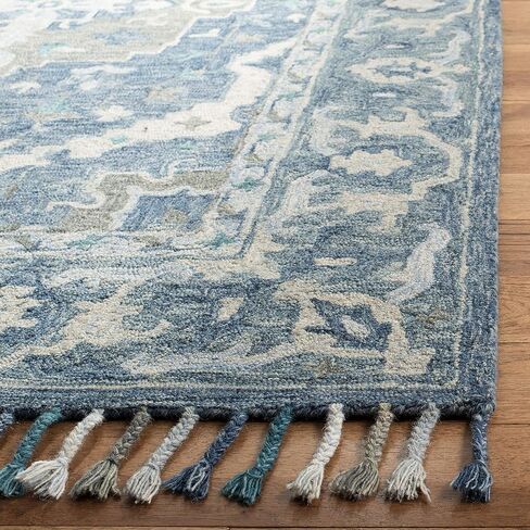 SAFAVIEH Aspen Collection Area Rug - 6' x 9', Dark Blue & Grey, Handmade Boho Braided Tassel Wool, Ideal for High Traffic Areas in Living Room, Bedroom (APN230A) in Saudi Arabia