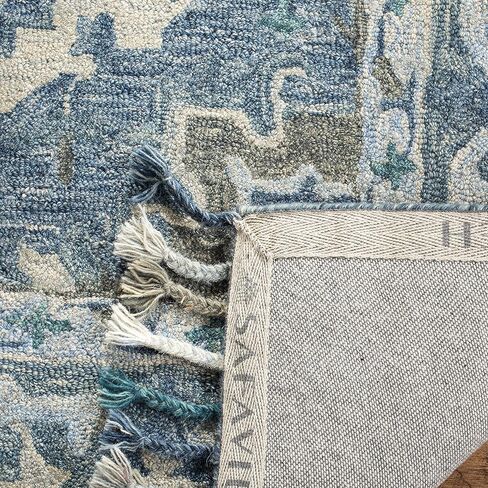 SAFAVIEH Aspen Collection Area Rug - 6' x 9', Dark Blue & Grey, Handmade Boho Braided Tassel Wool, Ideal for High Traffic Areas in Living Room, Bedroom (APN230A) in Saudi Arabia