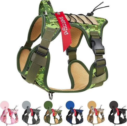 PETAGE Tactical Dog Harness for Small Medium Large Dogs No Pull Adjustable Soft Padded Dog Vest Reflective No-Choke Pet Vest with Easy Control Pet (WoodlandCamo L) in Kuwait