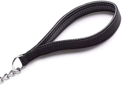 بيتيري زمام سلسلة معدني للكلاب مطلي بالكروم مع مقبض مبطن ناعم للكلاب الكبيرة/ اسود in Kuwait