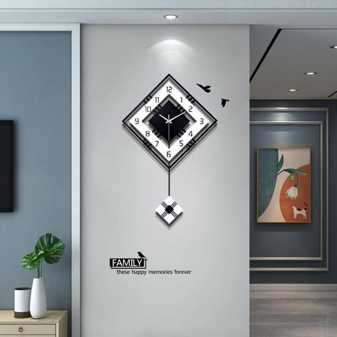 Lrfzhicg Large Wall Clock for Living Room Decor Pendulum Modern Kitchen Silent Big Wall Watch for Bedroom Black and White Decorative Office Non Ticking Battery Operated Wall Clock 25 Inch in Saudi Arabia