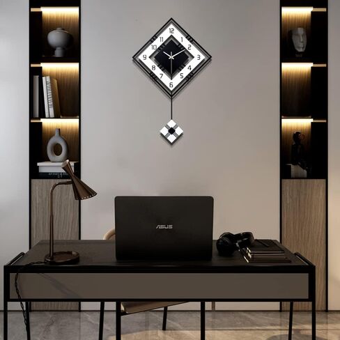 Lrfzhicg Large Wall Clock for Living Room Decor Pendulum Modern Kitchen Silent Big Wall Watch for Bedroom Black and White Decorative Office Non Ticking Battery Operated Wall Clock 25 Inch in Saudi Arabia