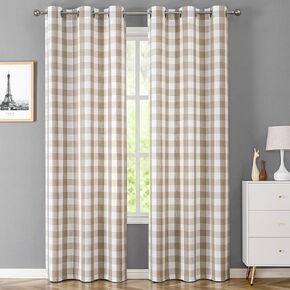 Amzdecor Buffalo Plaid Grommet Curtains 84 Inch Length, Green Semi-Sheer Gingham Check Farmhouse Rustic Textured Curtains Drapery for Living Room Bedroom,2 Panels （40" x 84",Green & White） in Kuwait