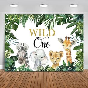 Mocsicka Safari Wild One Backdrop Safari Animal First Birthday Party Background Jungle Boy 1st Birthday Party Decorations Photography Background (7x5ft) in Kuwait