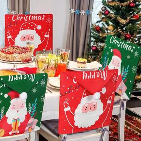 Weldomcor عيد الميلاد كرسي يغطي مجموعة من 4 زينة عيد الميلاد كرسي حامي الأغلفة سانتا قبعة ندفة الثلج هدية عيد ميلاد سعيد الطعام كرسي الظهر يغطي لقضاء عطلة مهرجان حزب المطبخ ديكور المنزل in Kuwait
