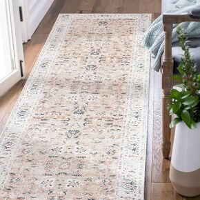 COLLACT Runner Rug 2x6 Area Rug - Hallway Runner Rug Washable Rug Kitchen Rug Vintage Distressed Rug Floral Pink Rug Non Slip Thin Rug Retro Farmhouse Rug for Bedroom Bathroom Laundry Room Doorway in Kuwait