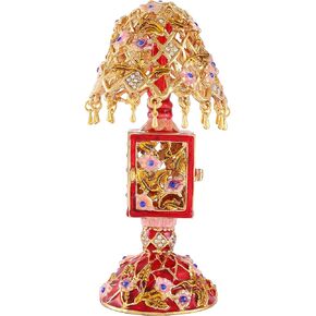 صندوق حلية مجوهرات على شكل مصباح طاولة عتيق من FASSLINO مع حلي كلاسيكية مرسومة يدويًا هدية حرفية لديكور المنزل (أحمر) in Kuwait
