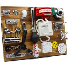 Mostop Toddler Busy Board Montessori Wooden Busy Board with Light Switches, Locks, Shoe Laces, Gears Sensory Travel Toy for Educational Toddler Activities for 3 4 5 6Year Old Boys & Girls in Kuwait