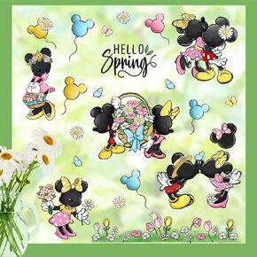 112 قطعة من Yovkky 112 قطعة من ملصقات نافذة الفأر الكرتونية Hello Spring 9 ورقات، ملصقات سلة بالون زهرة التوليب ديزي ديكور، فراشة زهرية موسمية لتزيين المطبخ المنزلي in Kuwait