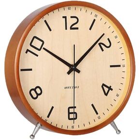 KAMEISHI 8'' Wood Desk Clock Battery Operated for Living Room Decor Non Ticking Silent Wall Clocks Sweep Second Round Quartz Quiet Easy to Read Table Clock Brown KSZ822 in Saudi Arabia