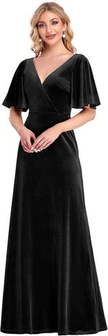 Ever-Pretty Women's Velvet Retro V-Neck Wrap Maxi Formal Dresses 0861-USA in Saudi Arabia
