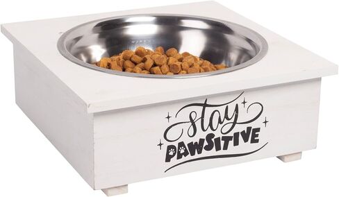 Pet Bowl with Stand Single - Food Bowls for All Dogs with Wooden Stand | Water Feeder with Stainless Steel Feet Tray in Saudi Arabia