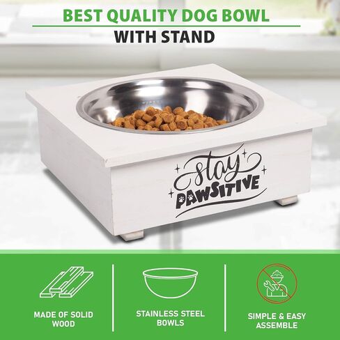 Pet Bowl with Stand Single - Food Bowls for All Dogs with Wooden Stand | Water Feeder with Stainless Steel Feet Tray in Saudi Arabia