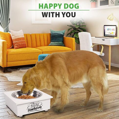 Pet Bowl with Stand Single - Food Bowls for All Dogs with Wooden Stand | Water Feeder with Stainless Steel Feet Tray in Saudi Arabia