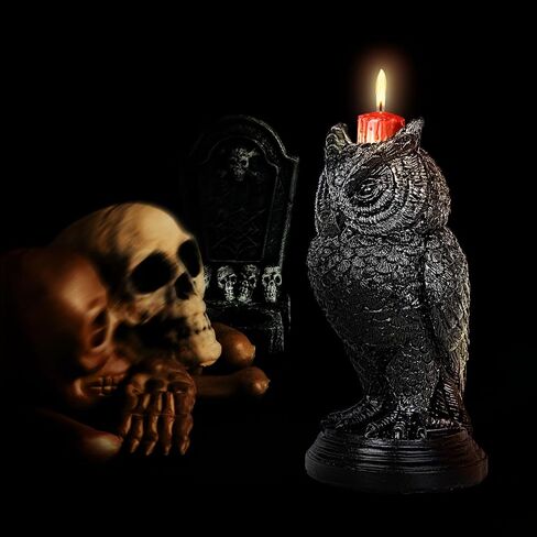 Halloween Gothic Owl Candle Stick Tea Light Candle Holder Black Raven Skull Candle Halloween Home Decor Accessory in Kuwait