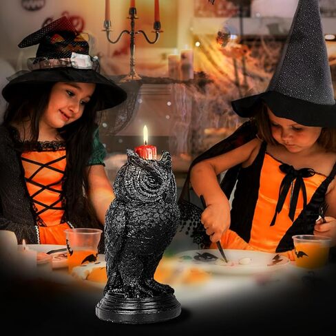 Halloween Gothic Owl Candle Stick Tea Light Candle Holder Black Raven Skull Candle Halloween Home Decor Accessory in Kuwait