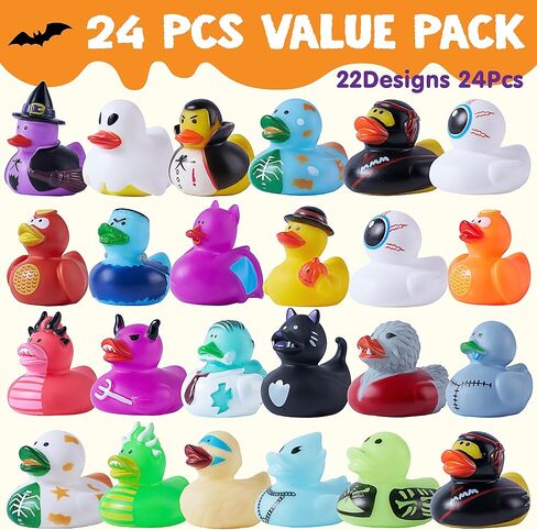 JOYIN 24 PCS Halloween Adorable Floating Rubber Ducks, Halloween Style Design Ducks Toys for Kids Trick or Treat Supplies, Goodie Bag Fillers, Party Favors, Halloween Themed Bathtub Toys in Saudi Arabia