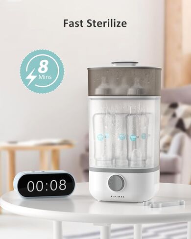 معقم زجاجات الأطفال | Esterilizador de Biberones، مطهر زجاجات صغير الحجم من HAUTURE، معقم سريع بزر واحد للتحكم في زجاجات البخار الكهربائية لزجاجات الأطفال واللهايات وملحقات المضخة in Kuwait