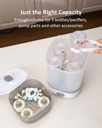 معقم زجاجات الأطفال | Esterilizador de Biberones، مطهر زجاجات صغير الحجم من HAUTURE، معقم سريع بزر واحد للتحكم في زجاجات البخار الكهربائية لزجاجات الأطفال واللهايات وملحقات المضخة in Kuwait