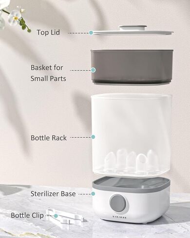 معقم زجاجات الأطفال | Esterilizador de Biberones، مطهر زجاجات صغير الحجم من HAUTURE، معقم سريع بزر واحد للتحكم في زجاجات البخار الكهربائية لزجاجات الأطفال واللهايات وملحقات المضخة in Kuwait