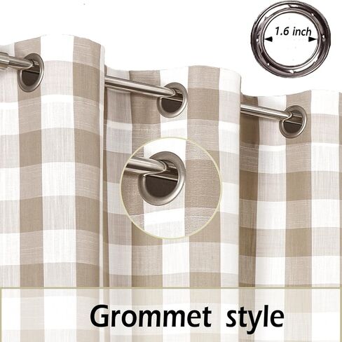Amzdecor Buffalo Plaid Grommet Curtains 84 Inch Length, Green Semi-Sheer Gingham Check Farmhouse Rustic Textured Curtains Drapery for Living Room Bedroom,2 Panels （40" x 84",Green & White） in Kuwait