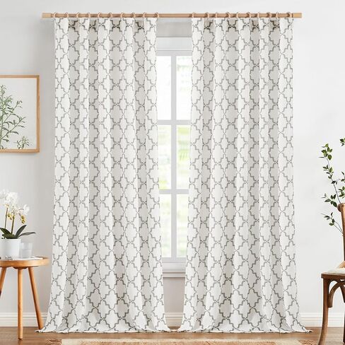 ستائر جينشان الكتان ستائر مطبوعة تعريشة مغربية لغرفة المعيشة ستائر مزرعة خضراء حكيمة بطول 84 بوصة، لوحتان لغرفة النوم، قضيب جيب شبكي، ستائر تصفية الضوء، حكيم على الأبيض in Kuwait