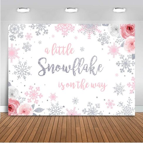 Mocsicka Snowflake Baby Shower Backdrop Winter Wonderland Baby Shower Photography Background Girl Pink Silver Snowflake Winter Baby Shower Backdrops (7x5ft(82x60 inch)) in Saudi Arabia
