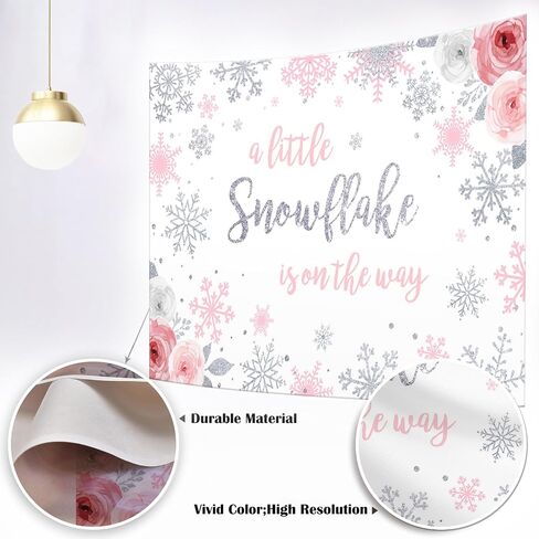 Mocsicka Snowflake Baby Shower Backdrop Winter Wonderland Baby Shower Photography Background Girl Pink Silver Snowflake Winter Baby Shower Backdrops (7x5ft(82x60 inch)) in Saudi Arabia