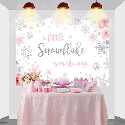 Mocsicka Snowflake Baby Shower Backdrop Winter Wonderland Baby Shower Photography Background Girl Pink Silver Snowflake Winter Baby Shower Backdrops (7x5ft(82x60 inch)) in Saudi Arabia