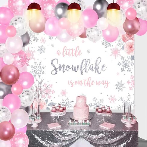 Mocsicka Snowflake Baby Shower Backdrop Winter Wonderland Baby Shower Photography Background Girl Pink Silver Snowflake Winter Baby Shower Backdrops (7x5ft(82x60 inch)) in Saudi Arabia
