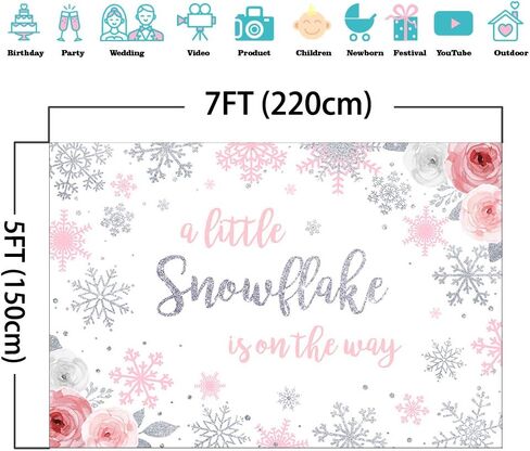 Mocsicka Snowflake Baby Shower Backdrop Winter Wonderland Baby Shower Photography Background Girl Pink Silver Snowflake Winter Baby Shower Backdrops (7x5ft(82x60 inch)) in Saudi Arabia