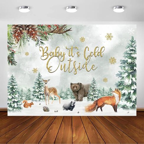 Avezano Baby It's Cold Outside Baby Shower خلفية جنس محايد للغابات الغابات والشتاء خلفية استحمام الطفل الطفل It's Cold Outside Party Decor Photoshoot (7x5ft) in Kuwait