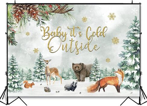Avezano Baby It's Cold Outside Baby Shower خلفية جنس محايد للغابات الغابات والشتاء خلفية استحمام الطفل الطفل It's Cold Outside Party Decor Photoshoot (7x5ft) in Kuwait