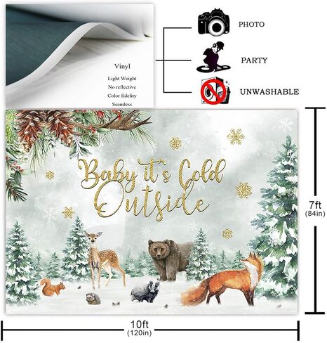 Avezano Baby It's Cold Outside Baby Shower خلفية جنس محايد للغابات الغابات والشتاء خلفية استحمام الطفل الطفل It's Cold Outside Party Decor Photoshoot (7x5ft) in Kuwait