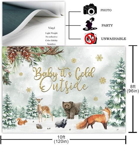 Avezano Baby It's Cold Outside Baby Shower خلفية جنس محايد للغابات الغابات والشتاء خلفية استحمام الطفل الطفل It's Cold Outside Party Decor Photoshoot (7x5ft) in Kuwait