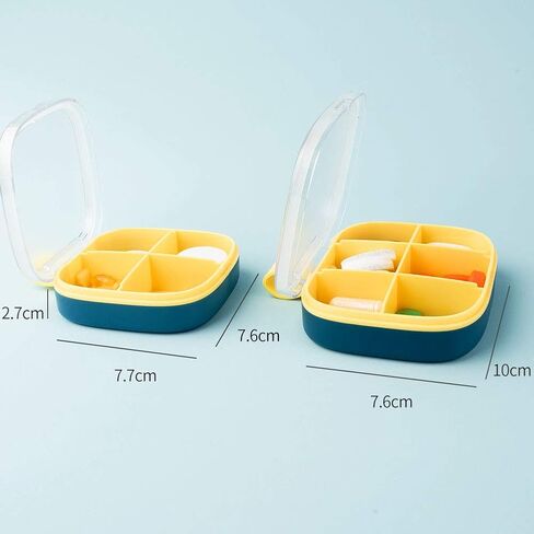 علبة حبوب دواء صغيرة مكونة من 4 أقسام، منظم حامل حبوب السفر، صندوق خالٍ من مادة BPA (أبيض، 4 شبكات) in Kuwait