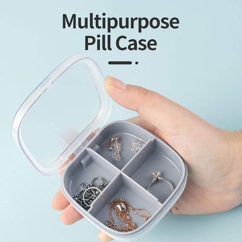 علبة حبوب دواء صغيرة مكونة من 4 أقسام، منظم حامل حبوب السفر، صندوق خالٍ من مادة BPA (أبيض، 4 شبكات) in Kuwait